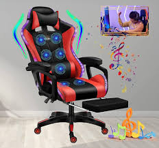 Chaise Gaming Massage avec Éclairage et Haut-Parleurs Intégrés